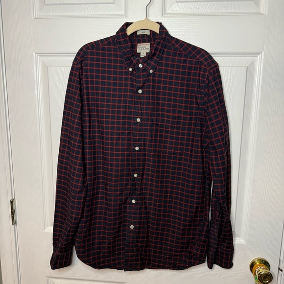 J Crew Prima Cotton Slim Cut Mens Button Down Blue and Red Checkered Size Medium - Picture 1 of 7